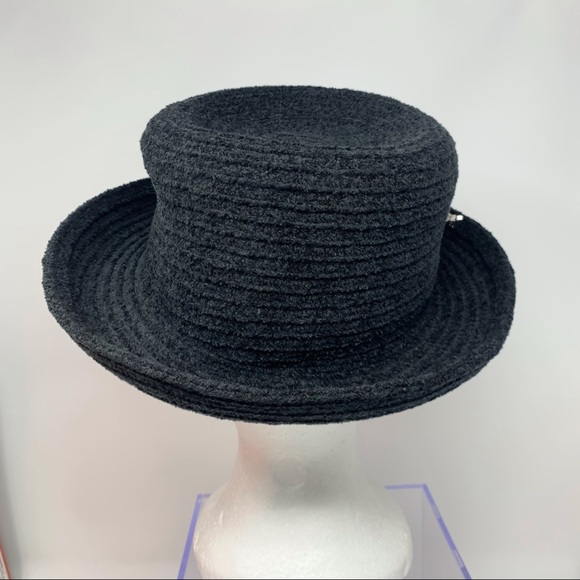 Vintage Arlin Kettle Brim Hat w Leaf Pin RN 7008 Black Dark Grey - Picture 3 of 11
